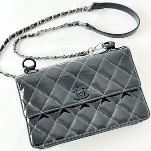 Chanel Black Quilted Patent Single Flap Bag